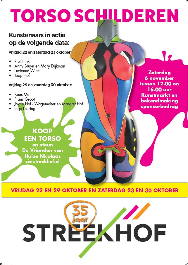Dit jaar staan we niet alleen in de winkeletalages met werk, maar een aantal kunstenaars maakt 'live' een torso.